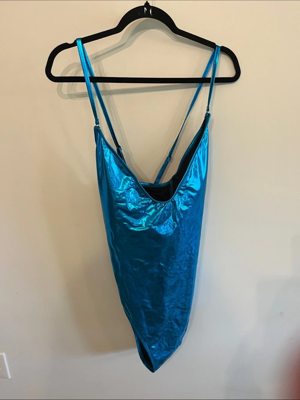 Fashion Nova Shiny Teal Blue One-Piece Swimsuit